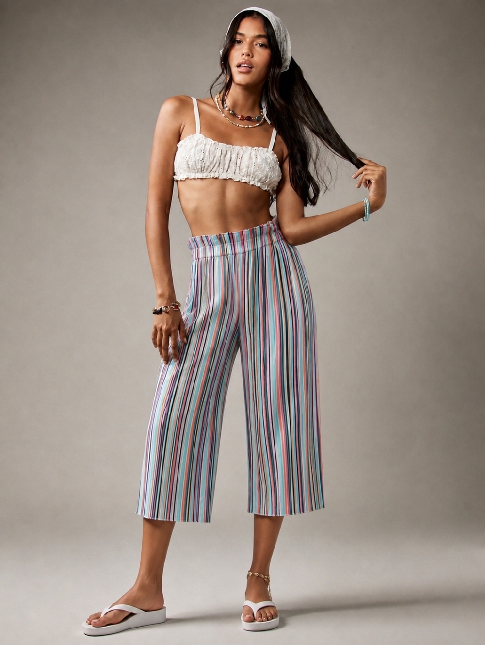 Stripe Wide Leg Palazzo Pants Boho Chic M